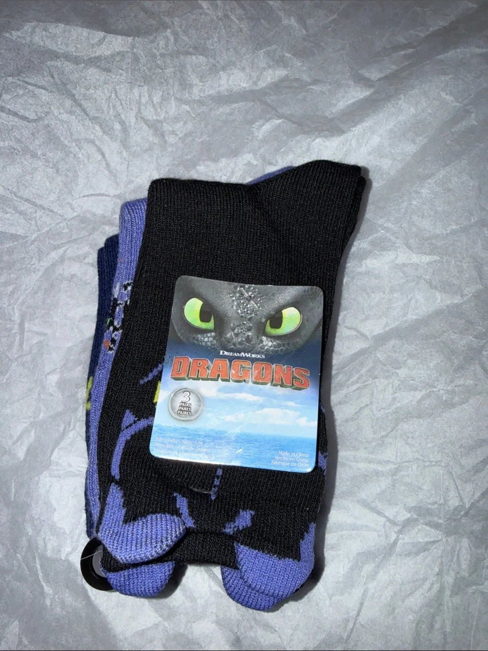 Dreamworks Black & Purple Dragons Crew Socks - 3 Pack